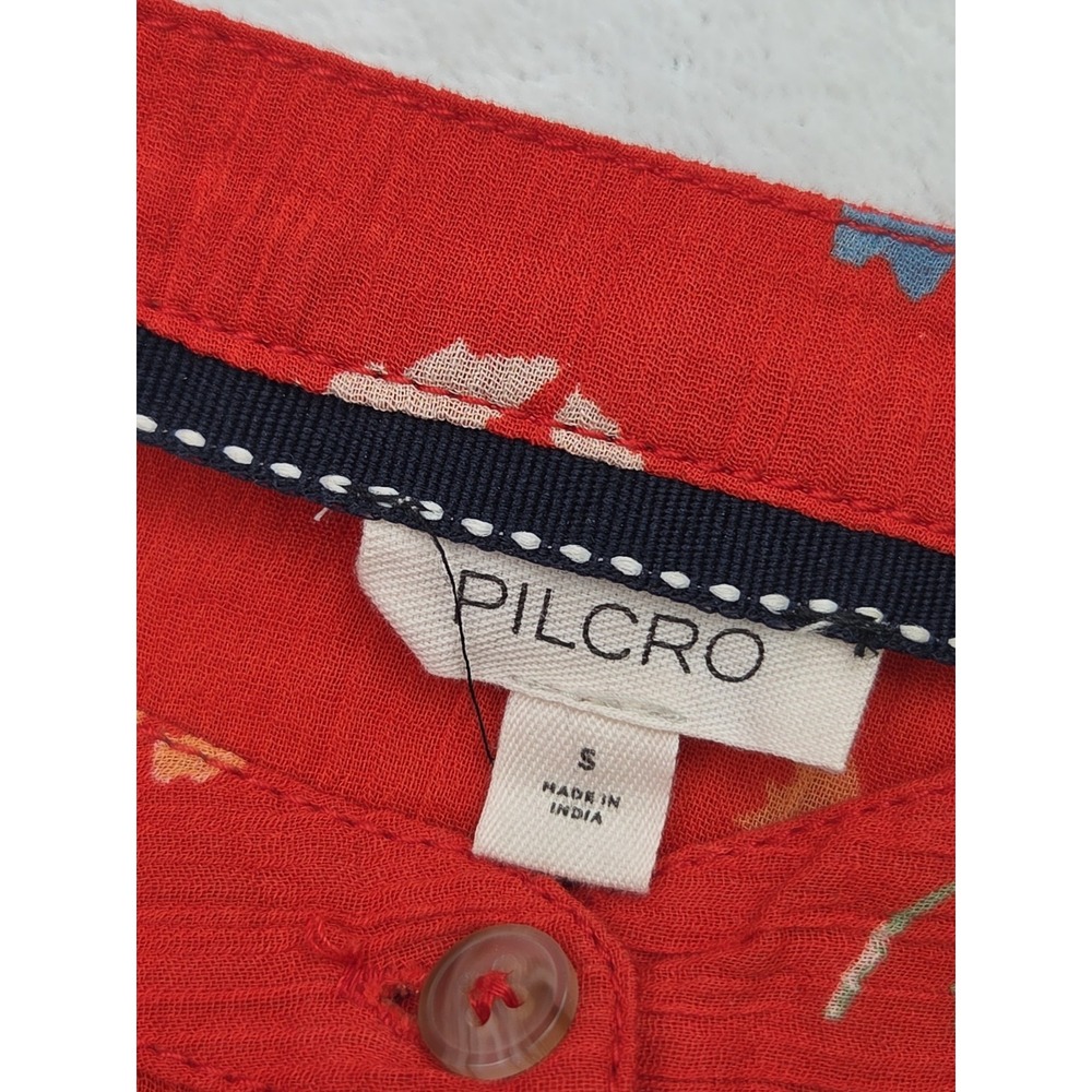 Pilcro Anthropologie Sidney Batwing Peasant Blouse Red Floral Gauze Top Sz S - Picture 4 of 8